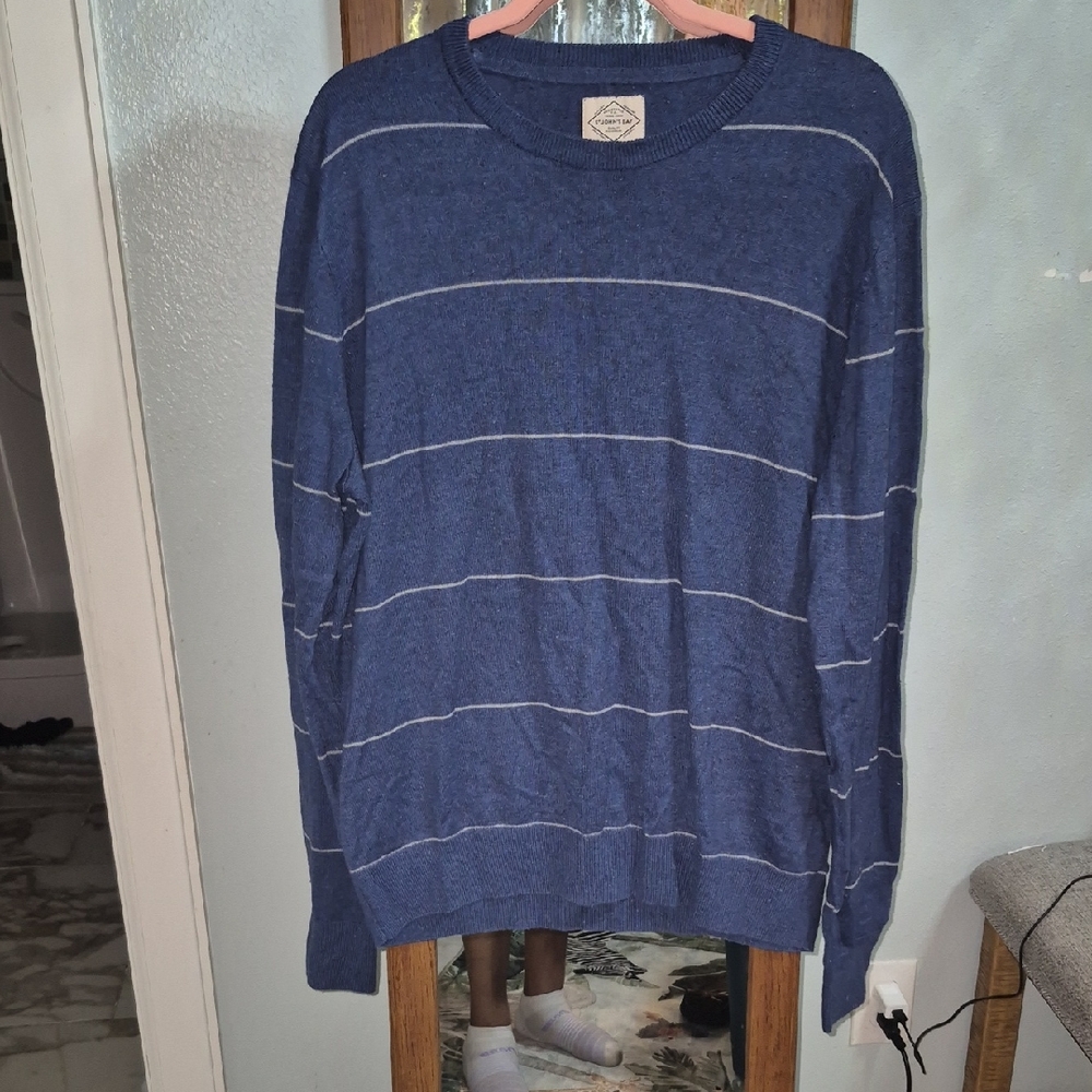 St. John's Bay Blue and Gray Striped Crewneck Sweater
